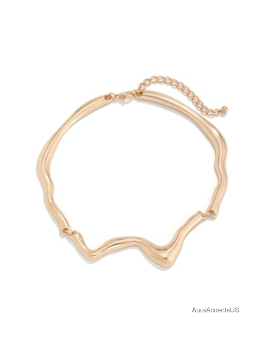 Gold Tone Lava Wave Choker Necklace Adjustable Sculptural Collar Statement
